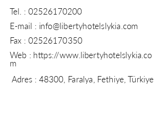 Liberty Hotels Lykia iletiim bilgileri